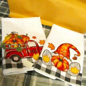 H340A-NEW 2 pc Microfiber Fall Towel Set-Gnome and Truck